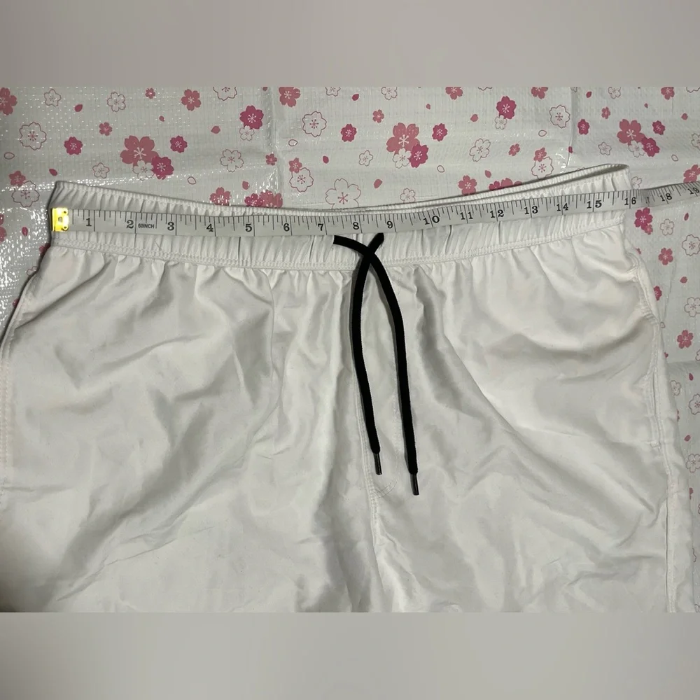 ASOS Design Men's White Swim Shorts with Black Drawstring Waistband Size L